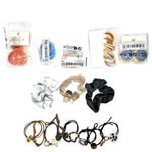 New Women's Hair Accessories Lot 16pcs – Scrunchies, Hair Ties, Earrings & Clips